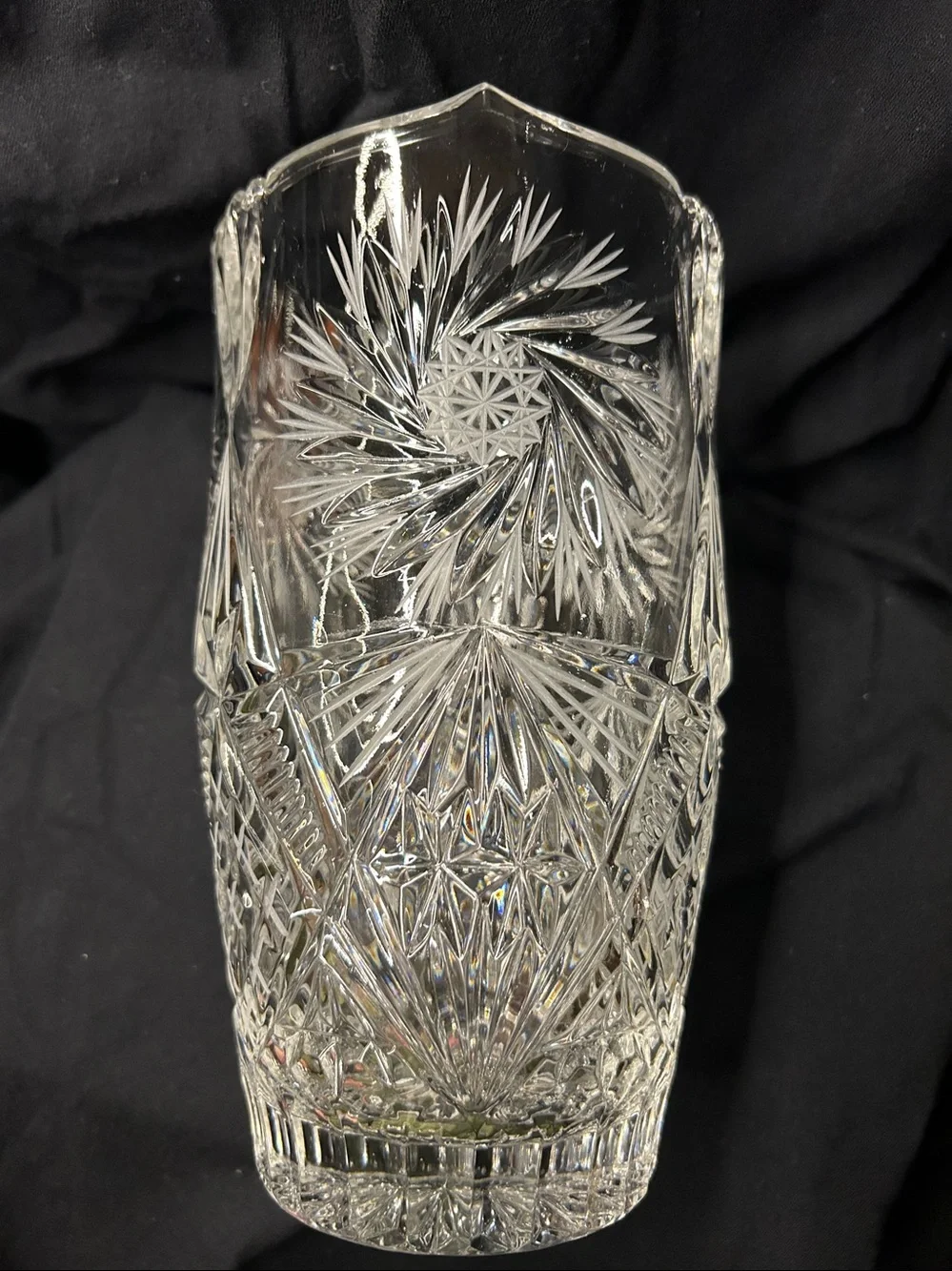 Cut Crystal Etched Vase - Clear Starburst Design